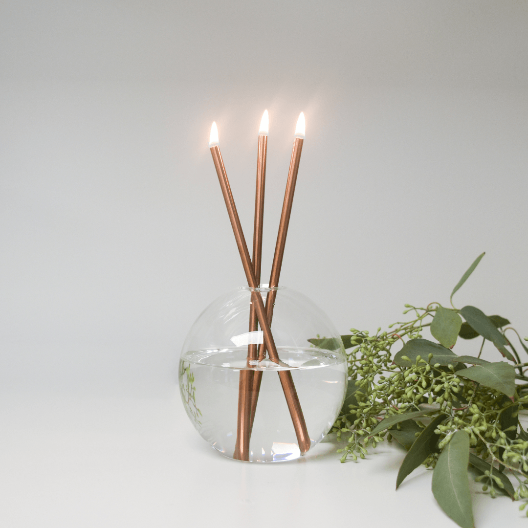 Candle - Everlasting Candle Co - Everlasting Candle Co Neva Signature Set - Clear Vase & Champagne Candle Sticks - The Gift Company