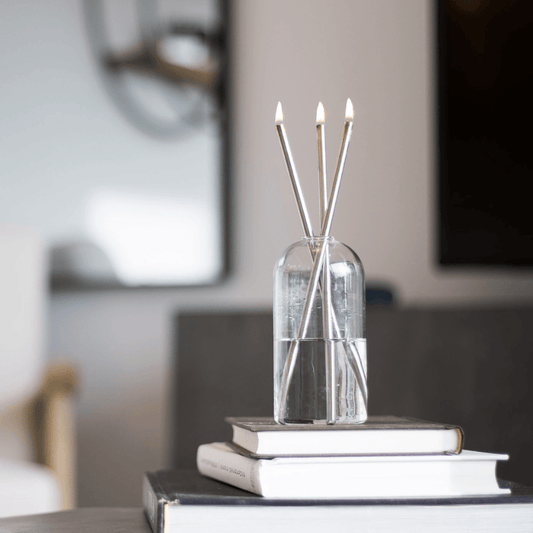 Candle - Everlasting Candle Co - Everlasting Candle Co Wylie Signature Set - Clear Vase & Silver Candle Sticks - The Perfume Company