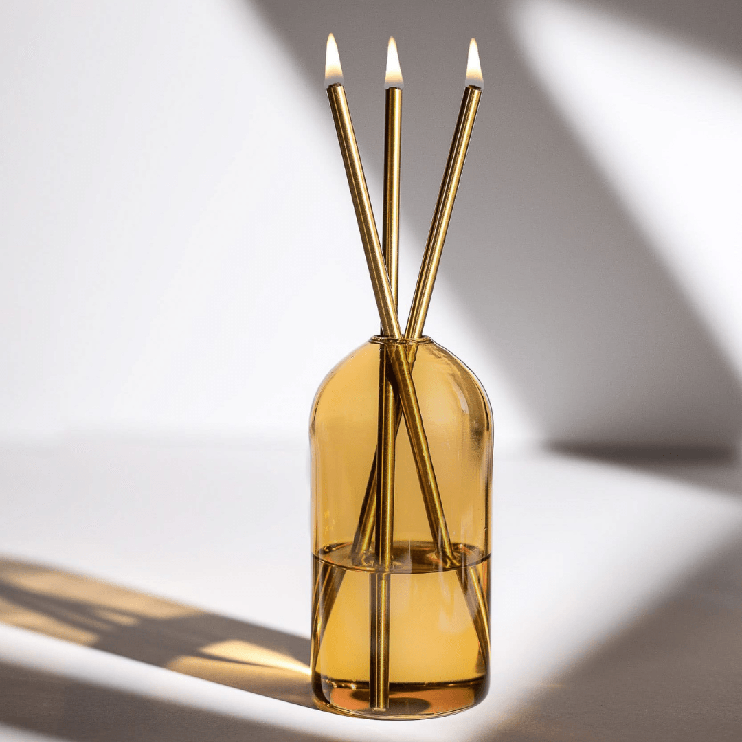 Candle - Everlasting Candle Co - Everlasting Candle Co Wylie Signature Set - Golden Hour Vase & Gold Candle Sticks - The Gift Company