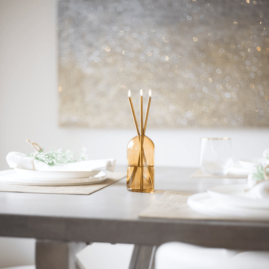 Candle - Everlasting Candle Co - Everlasting Candle Co Wylie Signature Set - Golden Hour Vase & Gold Candle Sticks - The Gift Company