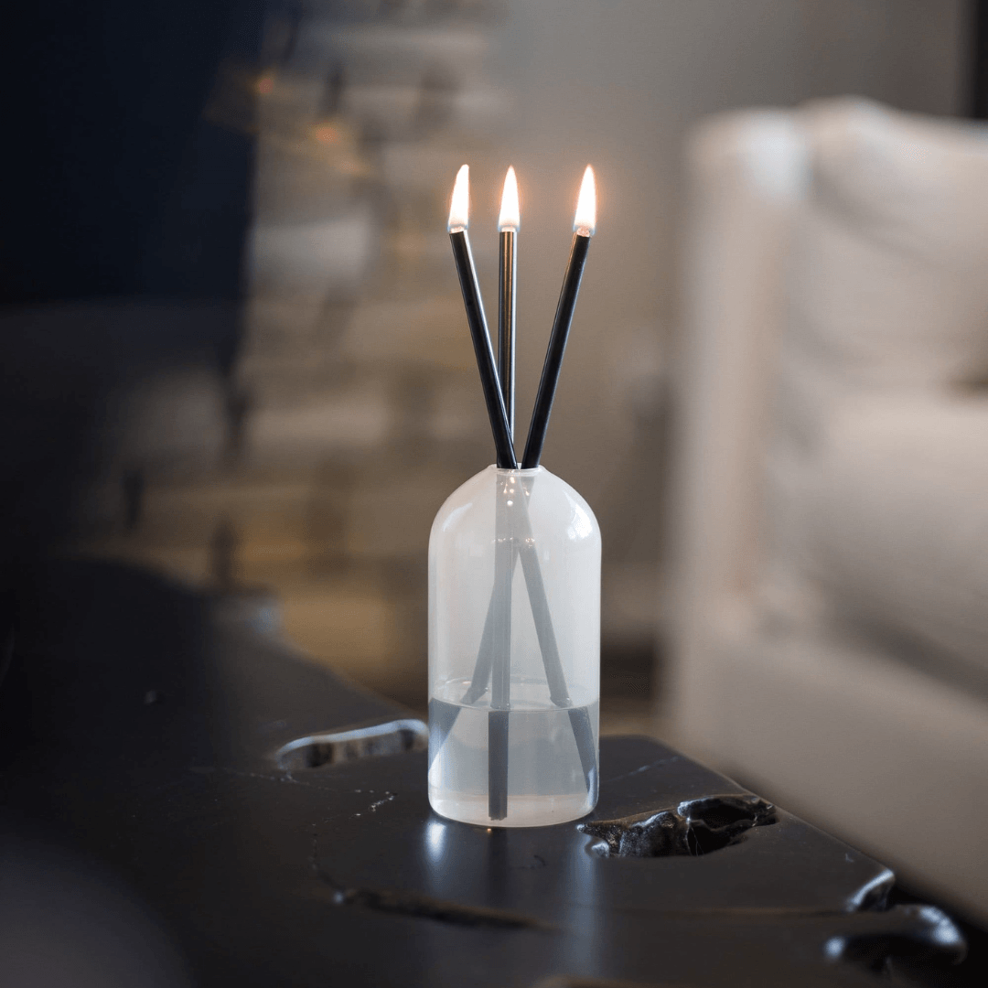 Candle - Everlasting Candle Co - Everlasting Candle Co Wylie Signature Set - Pampas Vase & Black Candle Sticks - The Gift Company