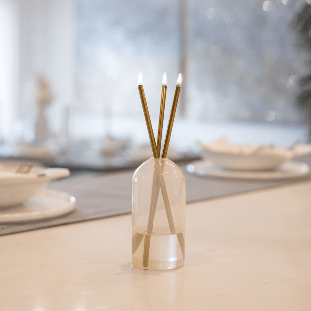 Candle - Everlasting Candle Co - Everlasting Candle Co Wylie Signature Set - Pampas Vase & Gold Candle Sticks - The Gift Company