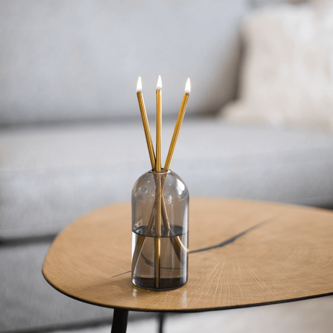 Candle - Everlasting Candle Co - Everlasting Candle Co Wylie Signature Set - Storm Vase & Gold Candle Sticks - The Gift Company