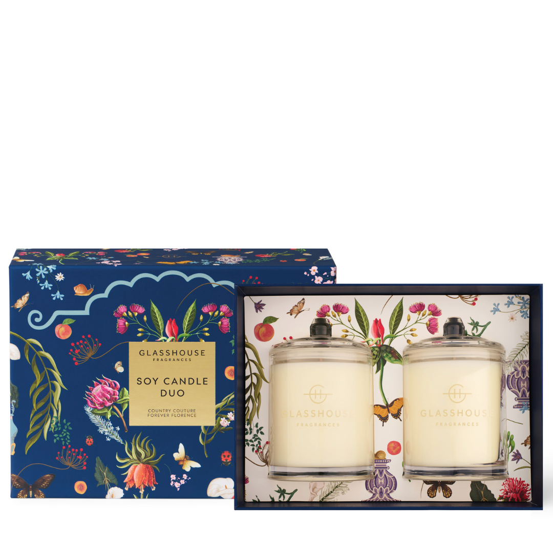Candle Gift Set - Glasshouse - Glasshouse Fragrances Soy Candle Duo Country Couture & Forever Florence 200g x2 - The Gift Company