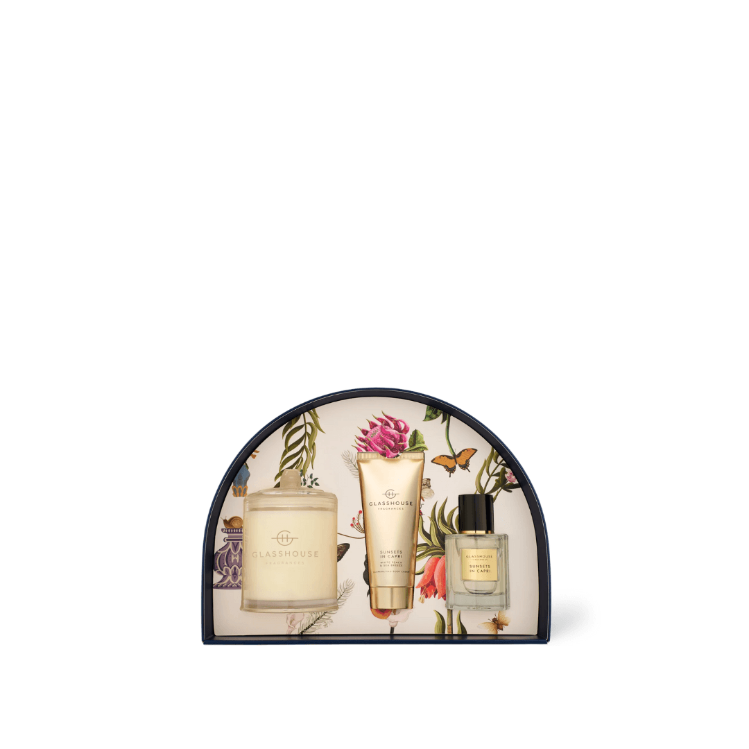 Candle - Glasshouse - Glasshouse Fragrances Gift Set Fresh Marine Fragrance Sunsets in Capri - The Gift Company