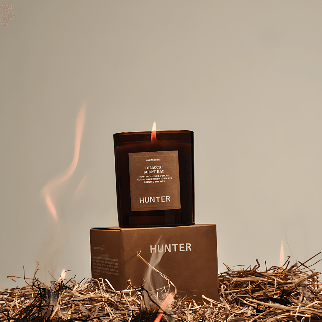 Candle - Hunter - Hunter Tobacco, Burnt Hay Soy Candle Andrew - The Gift Company