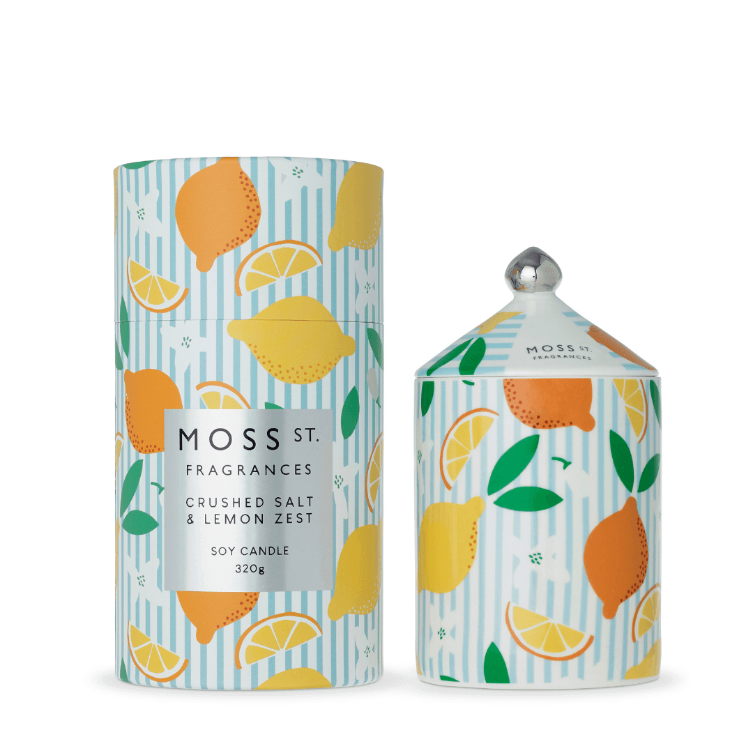 Candle - Moss St Ceramics - MOSS ST Ceramics Crushed Salt & Lemon Zest Soy Candle 320g - The Gift Company