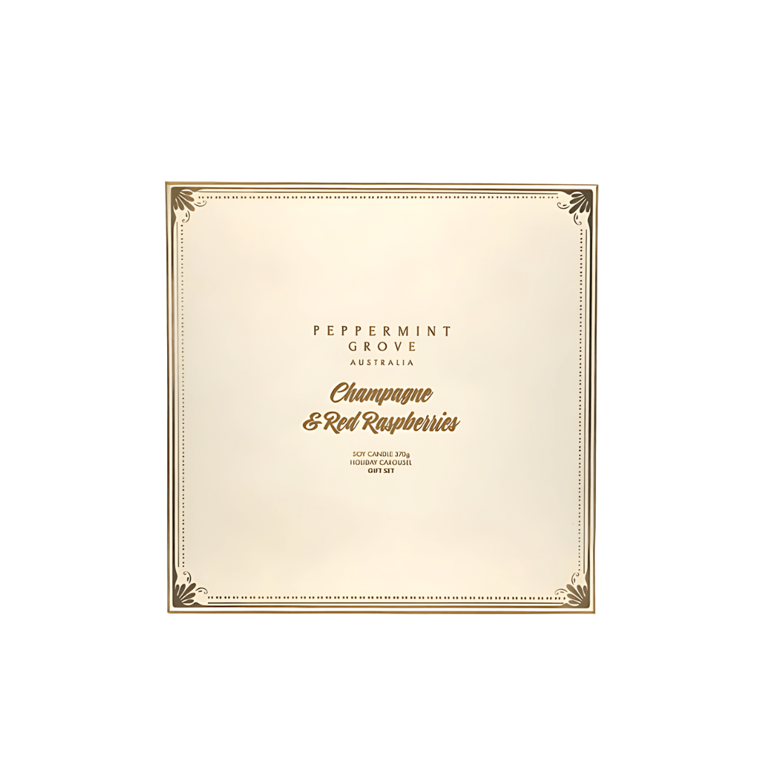Candle - Peppermint Grove - Peppermint Grove Champagne & Red Raspberries Candle & Carousel Gift Set - The Gift Company