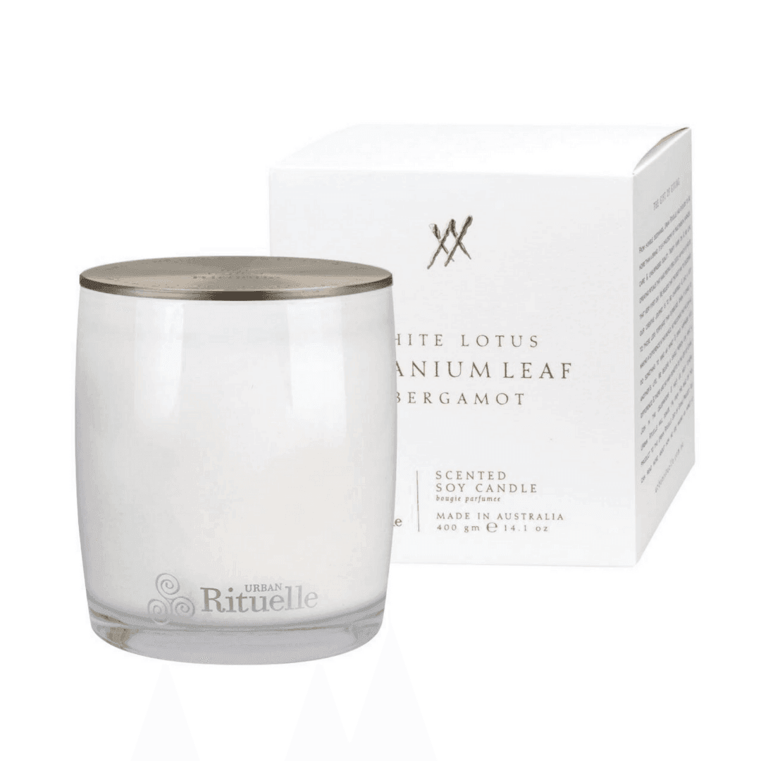 Candle - Urban Rituelle - Urban Rituelle White Lotus, Geranium Leaf & Bergamot Candle 400g - The Gift Company