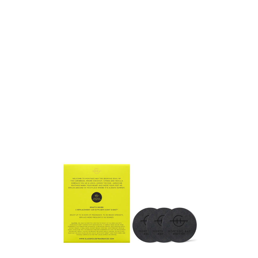 Car Diffuser - Glasshouse - Glasshouse Fragrances Montego Bay Rhythm Coconut Lime Car Diffuser Refills - The Gift Company