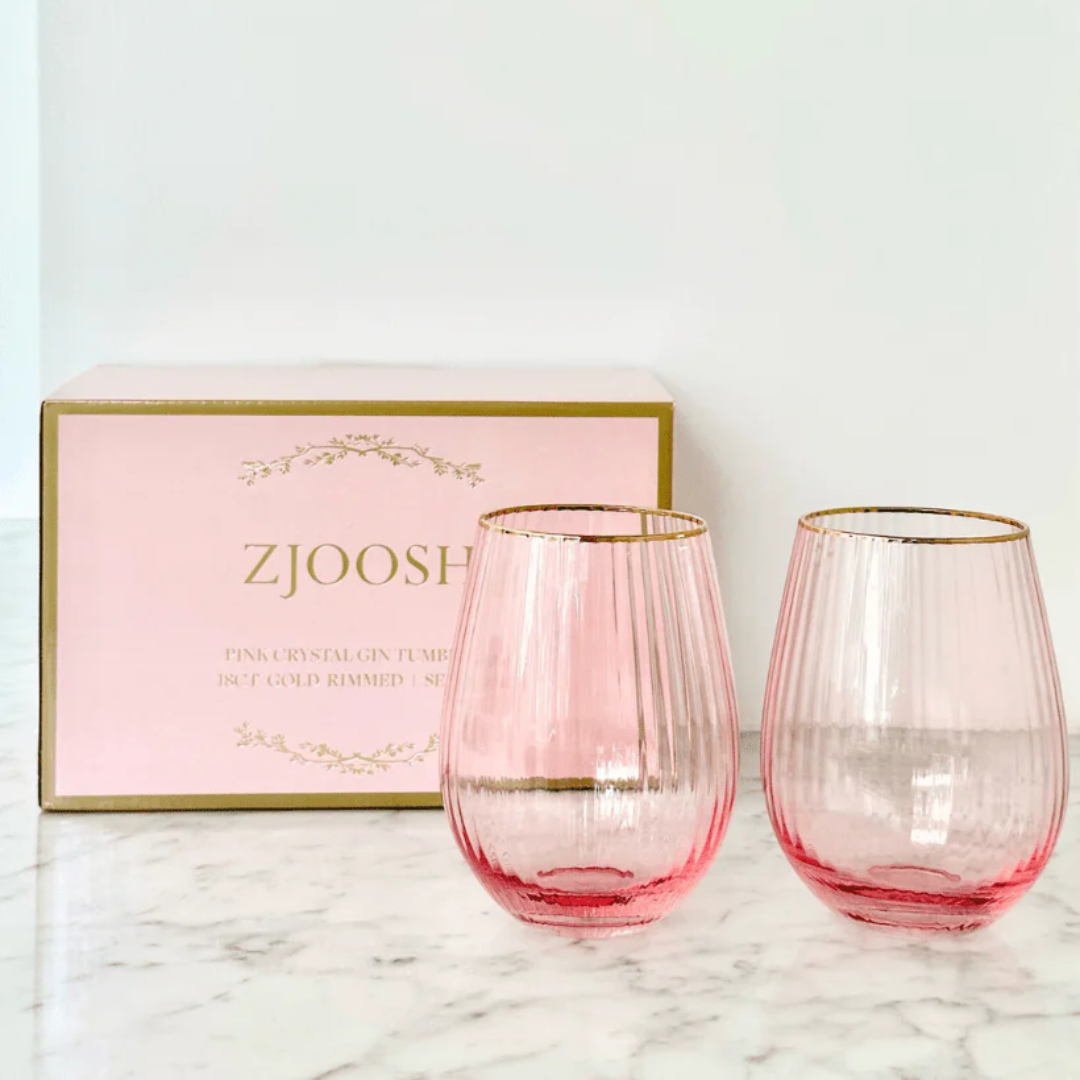 Clear Pink Gin Tumblers - Zjoosh - Zjoosh Soiree Crystal Gin Tumblers Pink (Set of 2) - The Gift Company