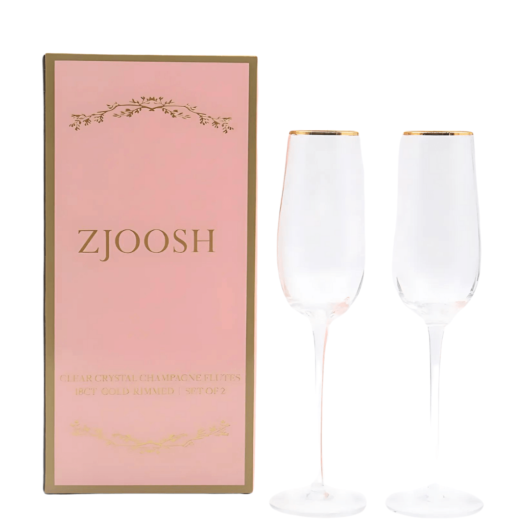 Crystal Glasses - Zjoosh - Zjoosh Soiree Crystal Champagne Flutes Clear (Set of 2) - The Gift Company