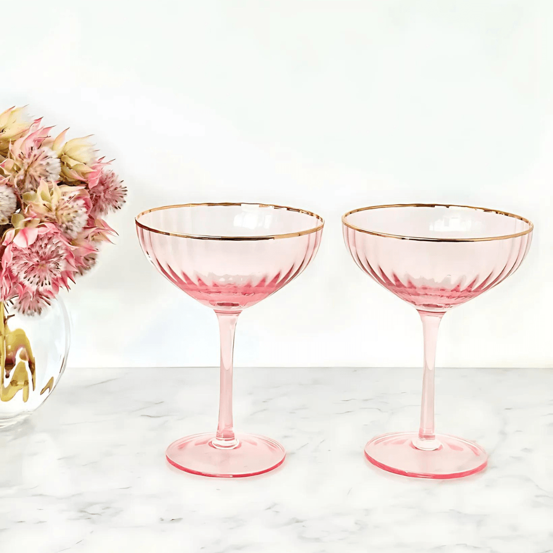 Crystal Glasses - Zjoosh - Zjoosh Soiree Crystal Coupes Pink (Set of 2) - The Gift Company