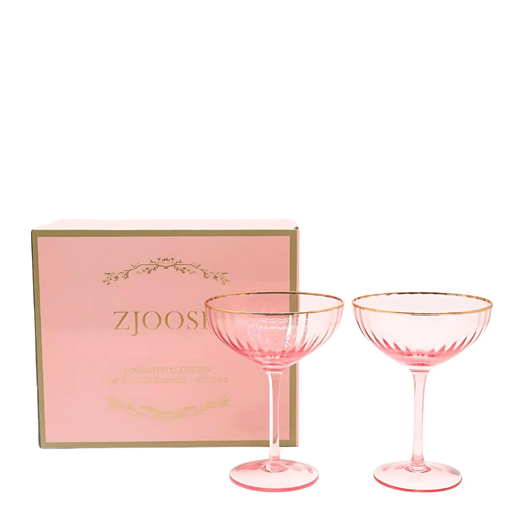 Crystal Glasses - Zjoosh - Zjoosh Soiree Crystal Coupes Pink (Set of 2) - The Gift Company