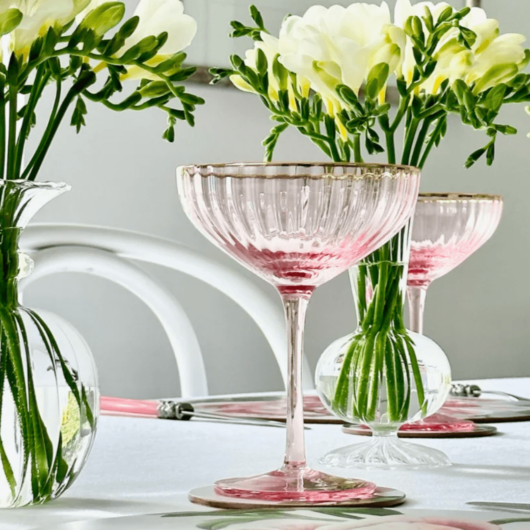 Crystal Glasses - Zjoosh - Zjoosh Soiree Crystal Coupes Pink (Set of 2) - The Gift Company