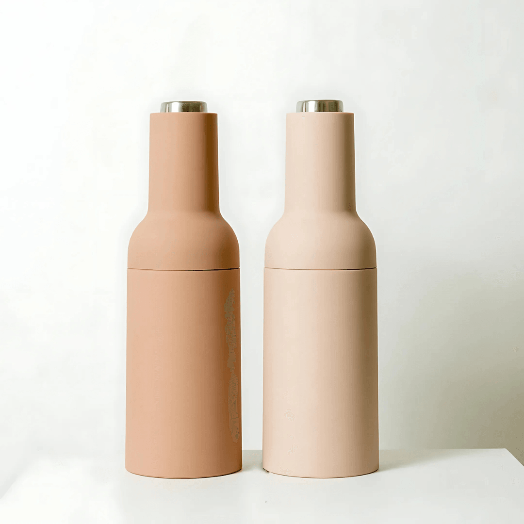 Food Grinder - Sage & Cooper - Sage & Cooper Thea Automatic Salt & Pepper Grinders - Beige & Caramel - The Gift Company