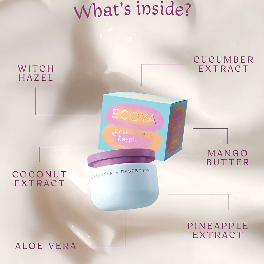 Hand & Body Lotion - Ecoya - ECOYA Sorbet Summe Rosewater & Raspberry Body Soufflé 200g - The Gift Company