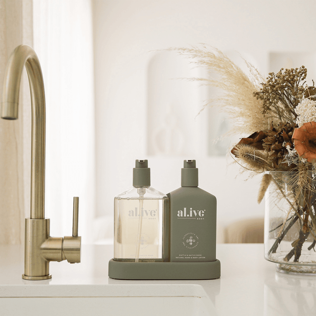 Hand & Body Wash - Al.ive - al.ive Hand Wash & Lotion Duo + Tray | Wattle & Native Moss - The Gift Company
