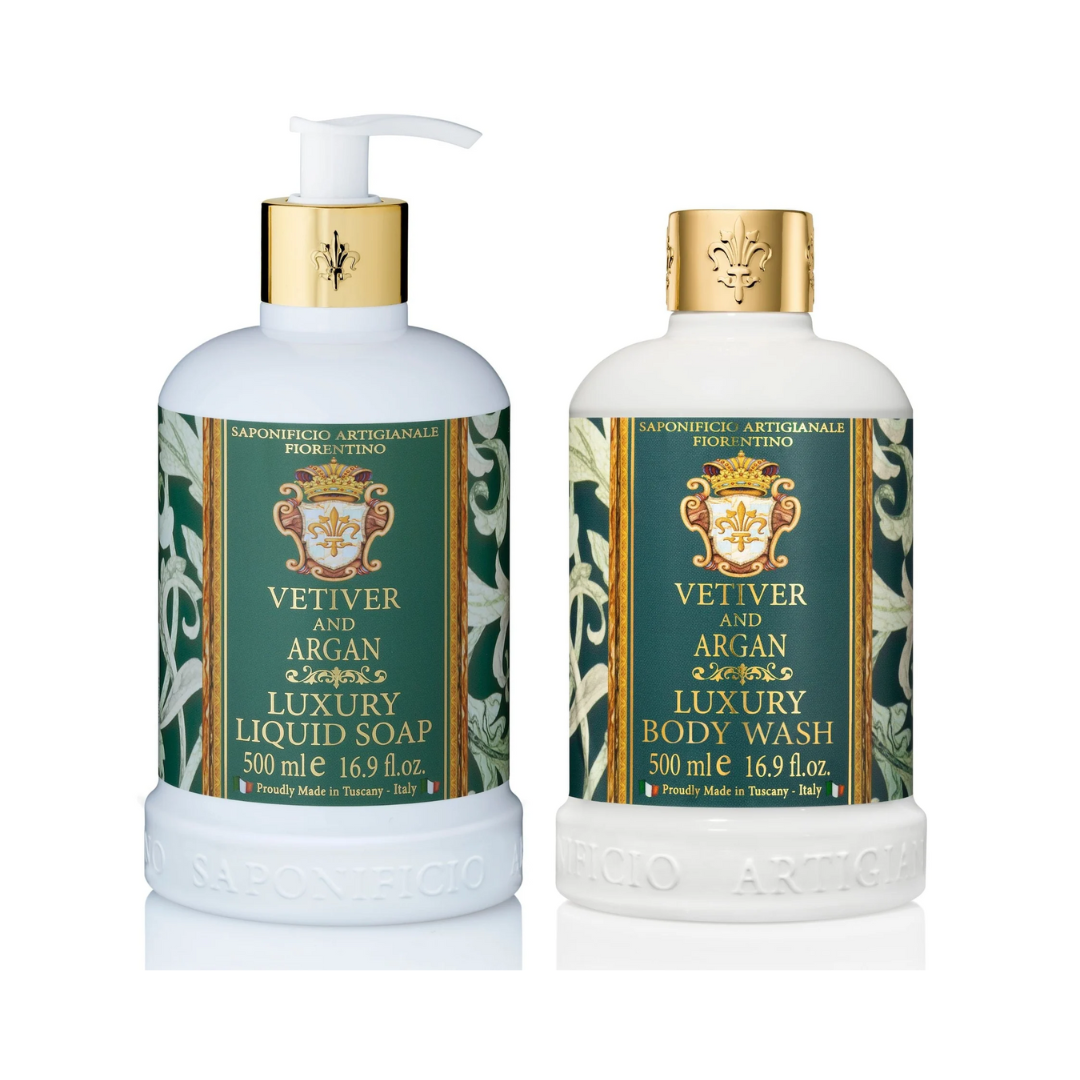 Hand & Body Wash - Saponificio Artigianale Fiorentino - Saponificio Artigianale Fiorentino Vetiver & Argan Body & Hand Wash Set 2 x 500ml - The Gift Company