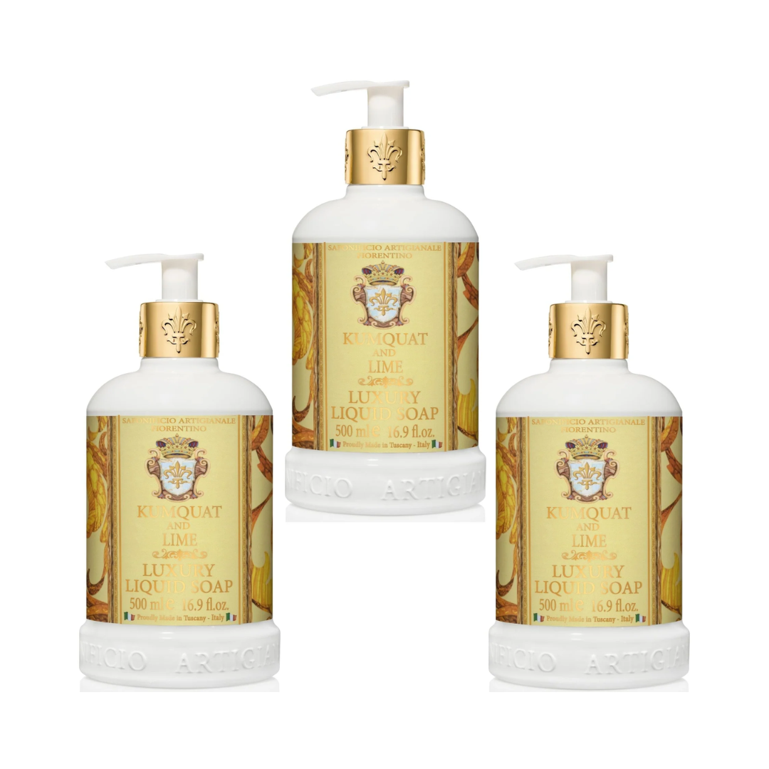 Hand Wash - Saponificio Artigianale Fiorentino - Saponificio Artigianale Fiorentino Kumquat & Lime Hand Wash Set of 3 x 500mL - The Gift Company