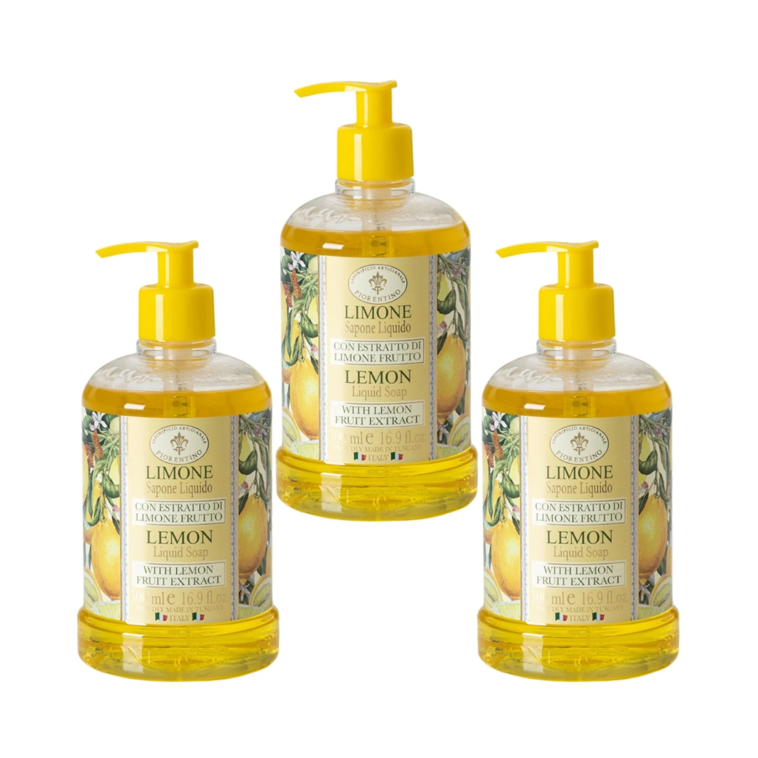 Hand Wash - Saponificio Artigianale Fiorentino - Saponificio Artigianale Fiorentino Lemon Hand Wash Bundle Set of 3 x 500ml - The Gift Company