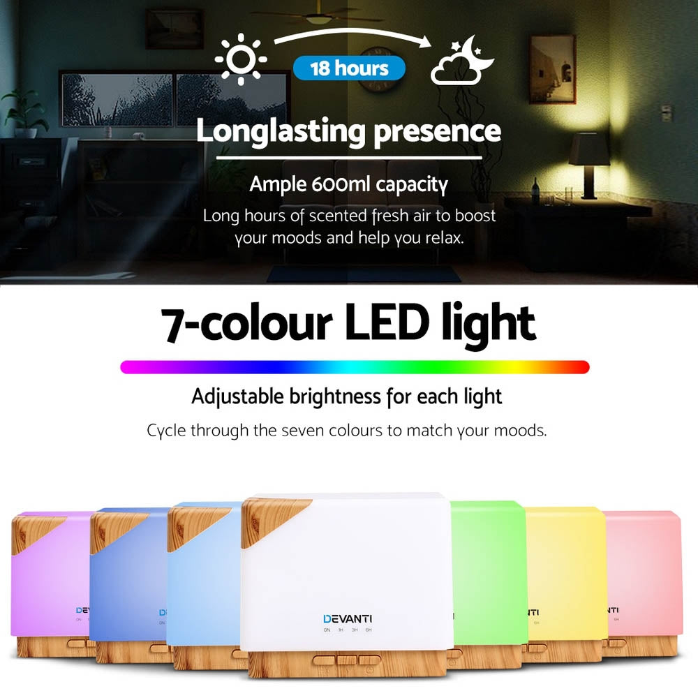 Humidifier - The Gift Company - Devanti Aroma Diffuser Ultrasonic Humidifier 600ml - The Gift Company