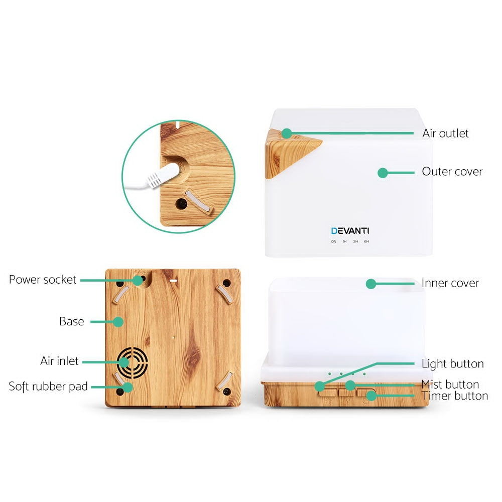Humidifier - The Gift Company - Devanti Aroma Diffuser Ultrasonic Humidifier 600ml - The Gift Company
