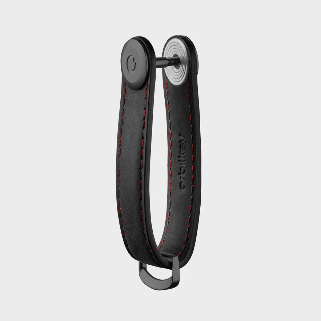 Key Organiser - Orbitkey - Orbitkey - Key Organiser Crazy-Horse Obsidian Black with Red Stitching - The Gift Company
