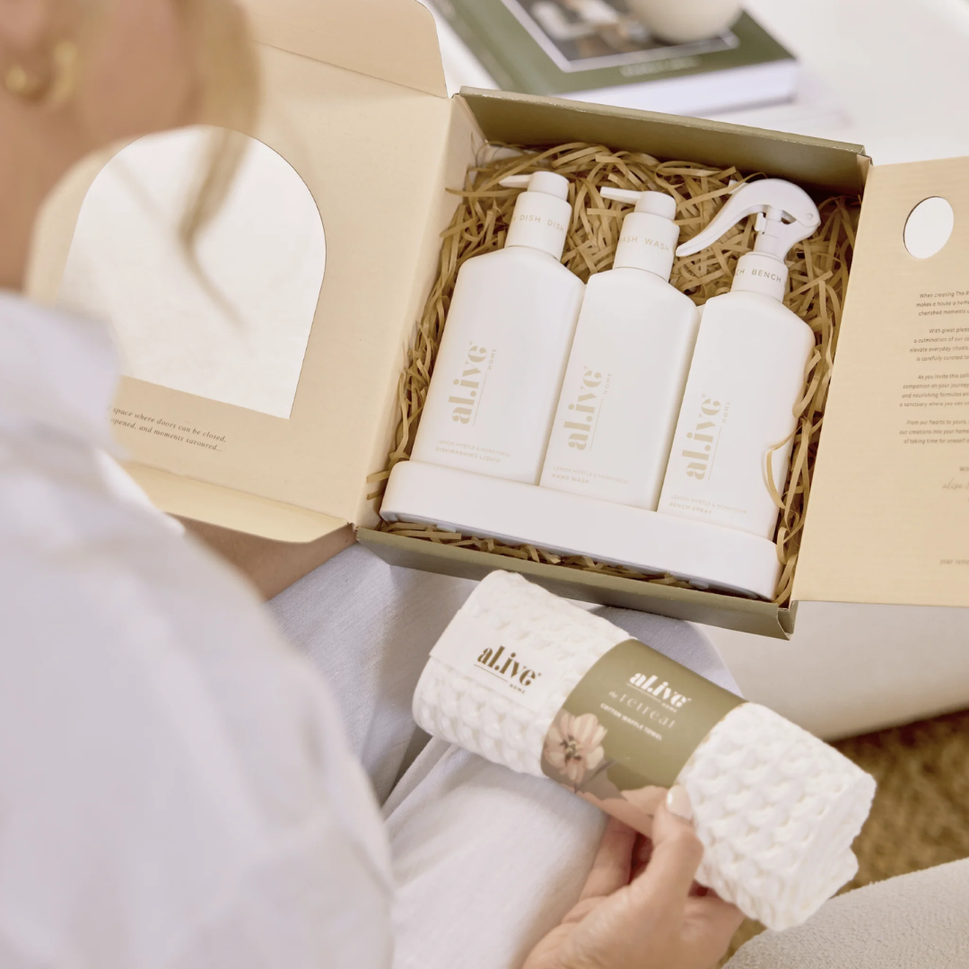 Kitchen Cleaning products & Towel - Al.ive - al.ive Kitchen Trio & Towel Gift Set Lemon Myrtle & Honeydew - The Gift Company