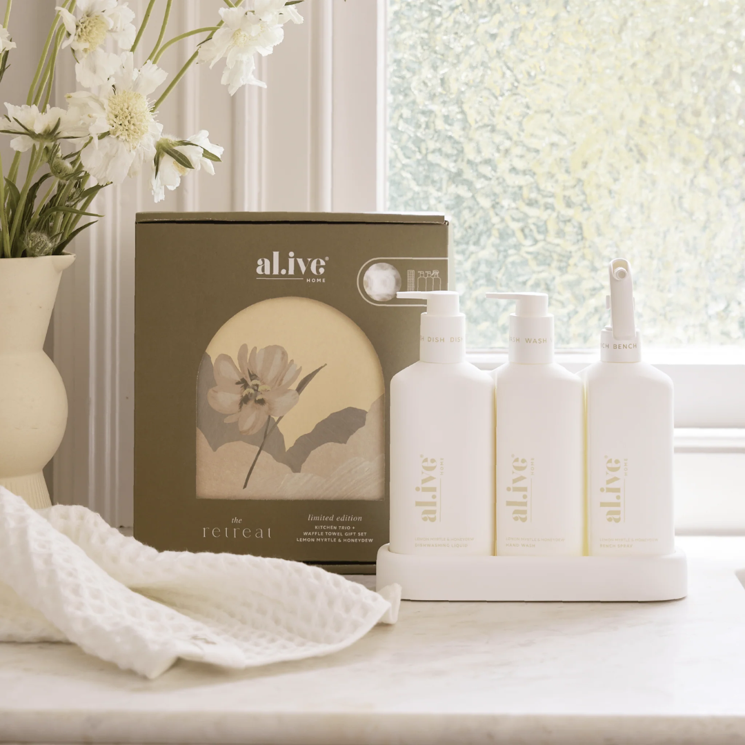Kitchen Cleaning products & Towel - Al.ive - al.ive Kitchen Trio & Towel Gift Set Lemon Myrtle & Honeydew - The Gift Company