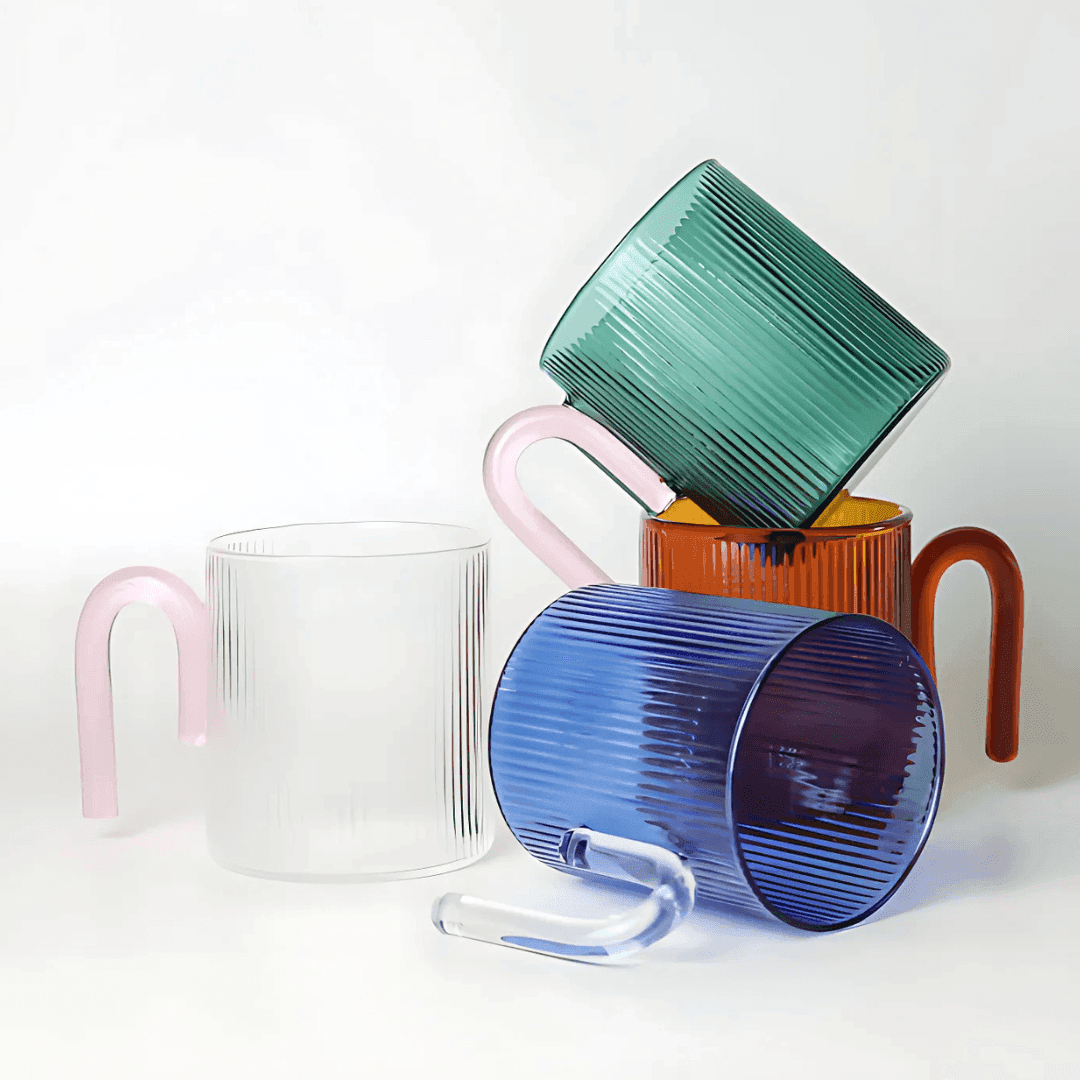 Mug - Sage & Cooper - Sage & Cooper Archer Ribbed Glass Cup Ocean Blue - The Gift Company