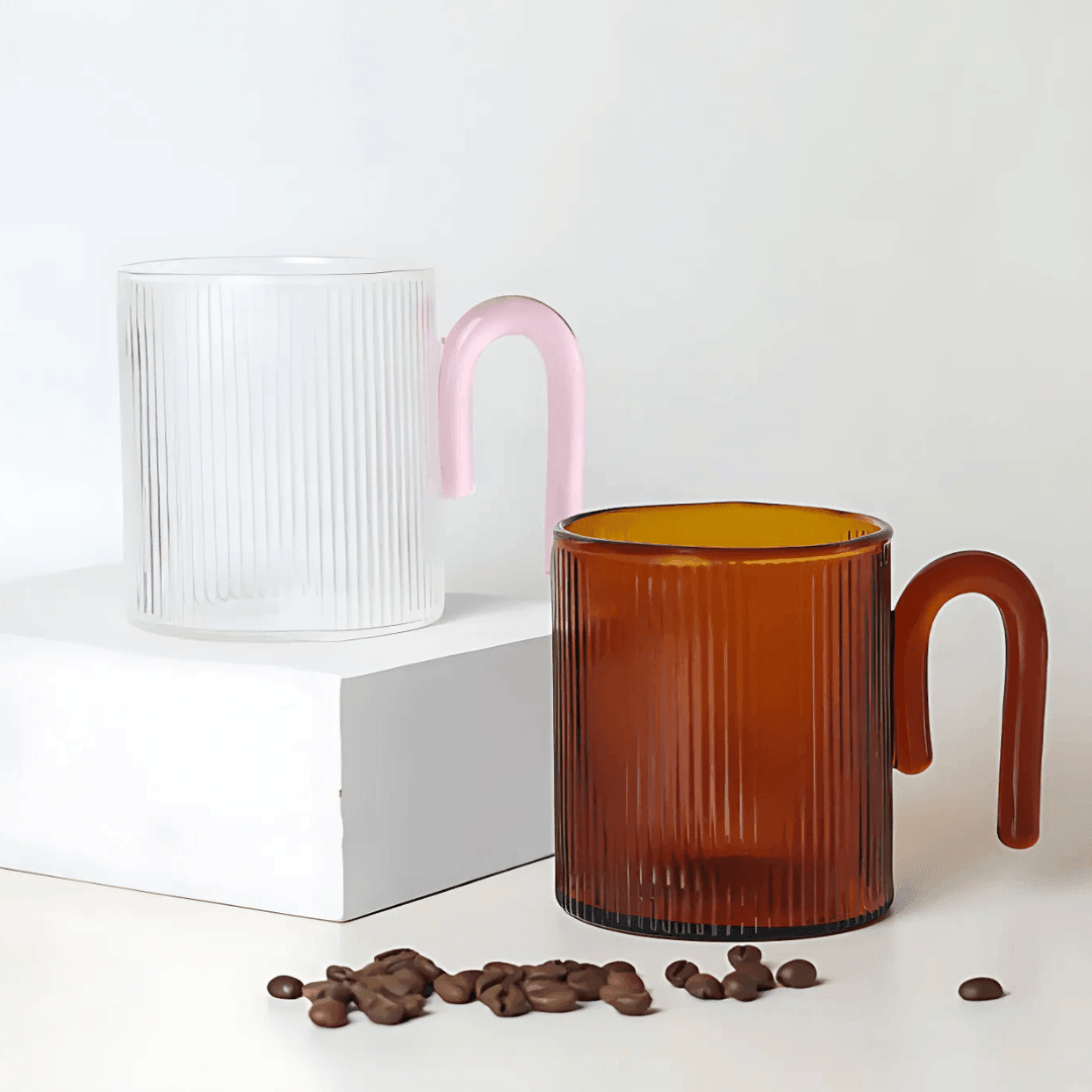Mug - Sage & Cooper - Sage & Cooper Archer Ribbed Glass Cup Ocean Blue - The Gift Company