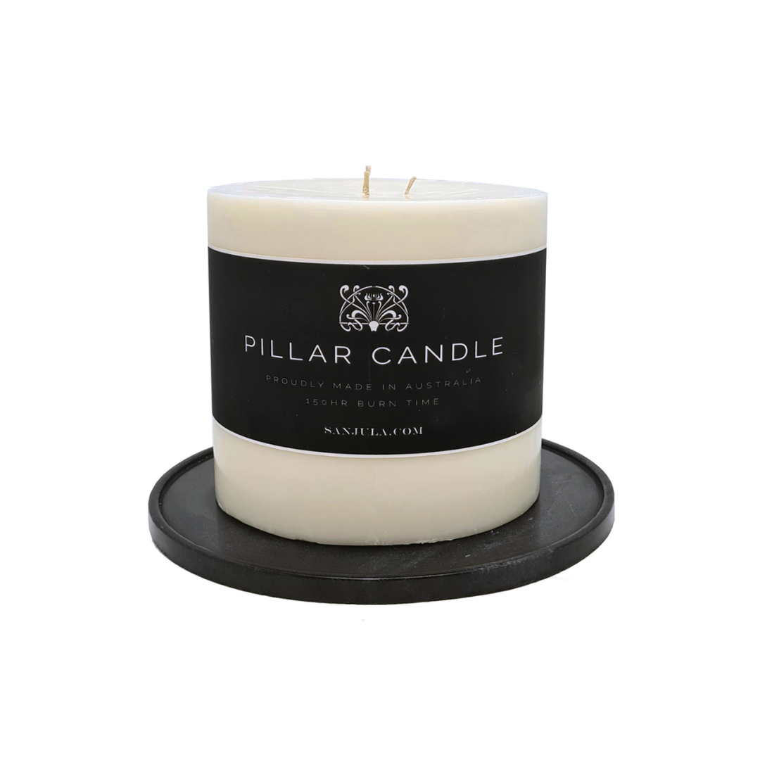 Pillar candle with stone tray - SANJULA - SANJULA Outdoor Pillar Candle with Stone Tray 4kg - The Gift Company