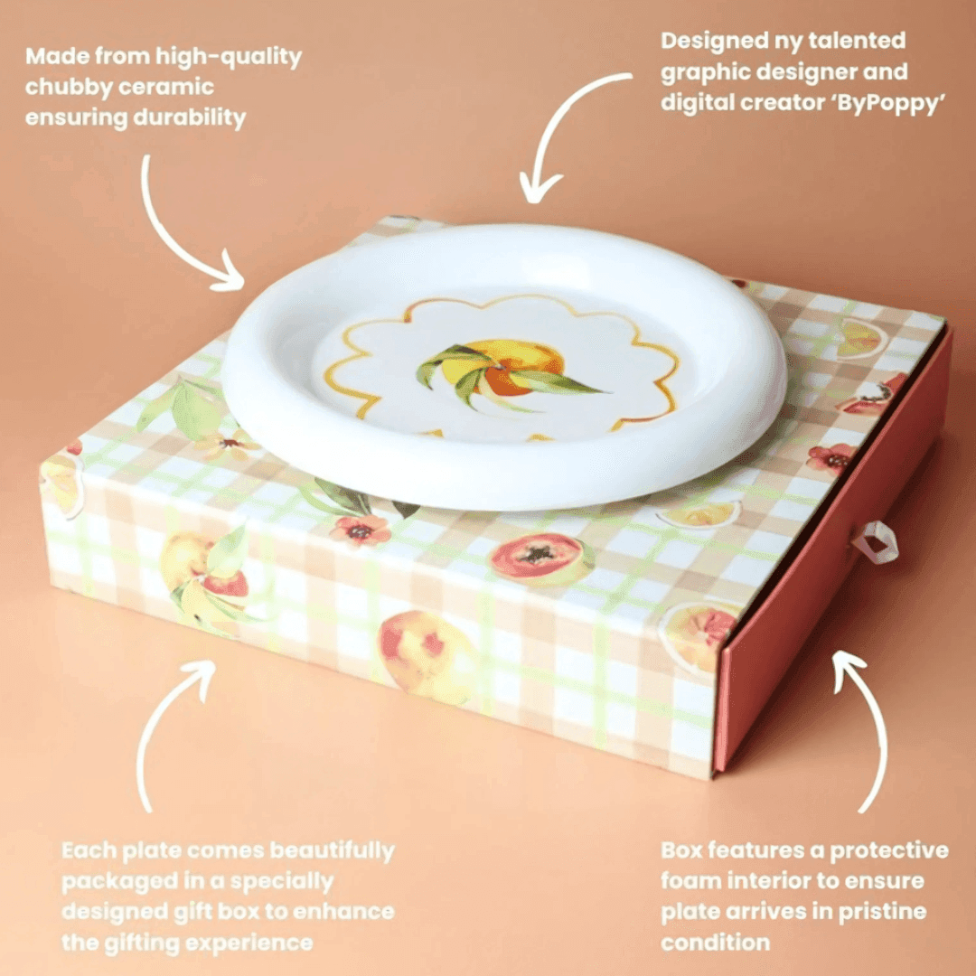 Plate - Sage & Cooper - Sage & Cooper Summer Fruit Plate - Yellow Flower Plate - The Gift Company