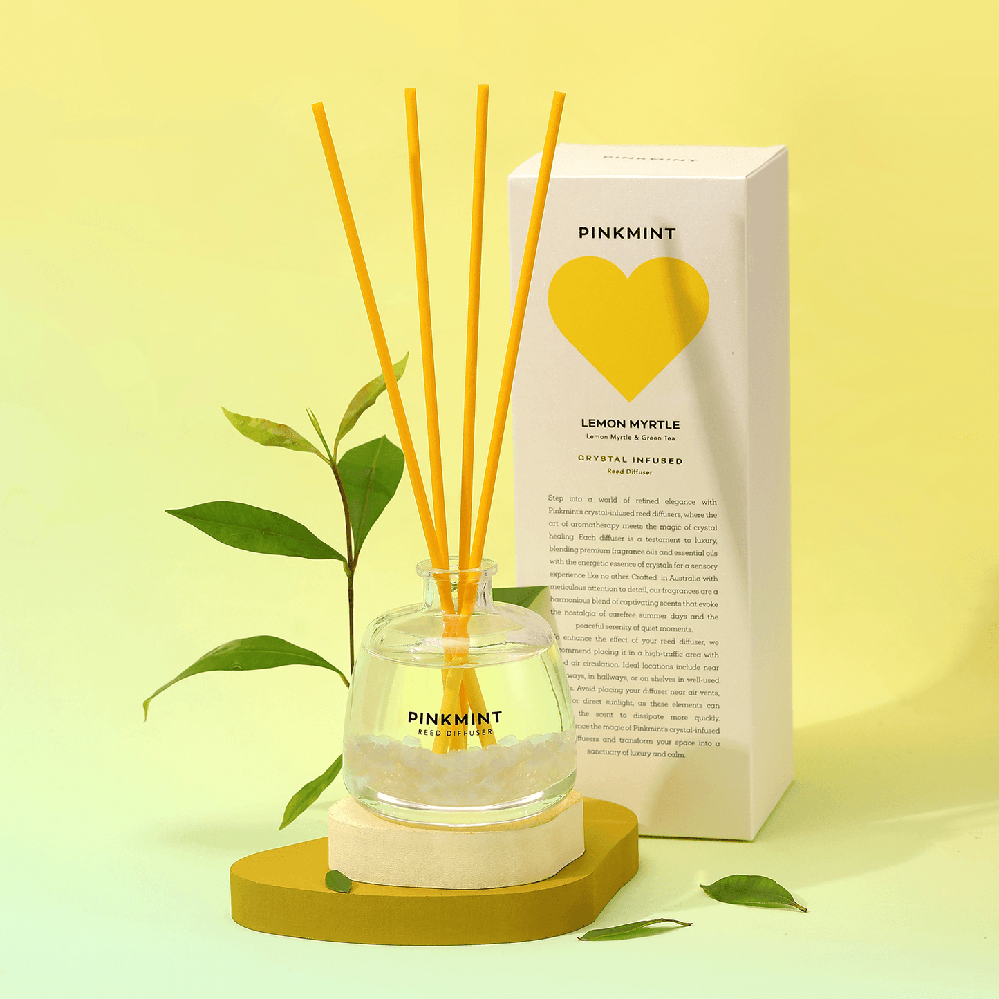 Reed Diffuser - Pinkmint Candle - Pinkmint Candle Lemon Myrtle Reed Diffuser Crystal Infused 200ml - The Gift Company