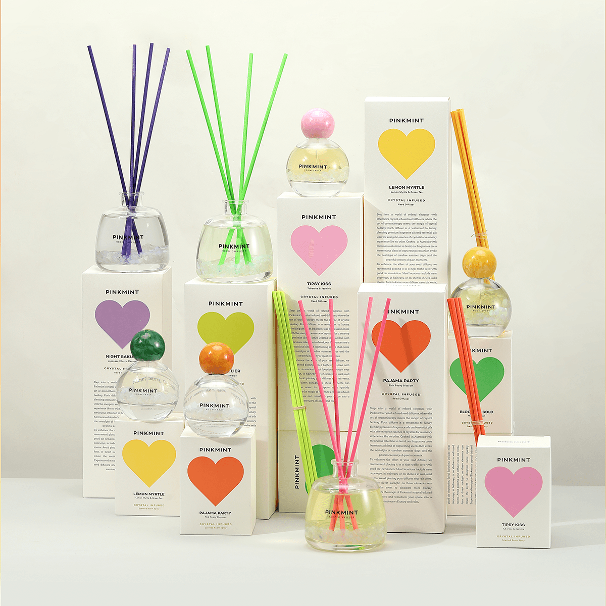 Reed Diffuser - Pinkmint Candle - Pinkmint Candle Lemon Myrtle Reed Diffuser Crystal Infused 200ml - The Gift Company