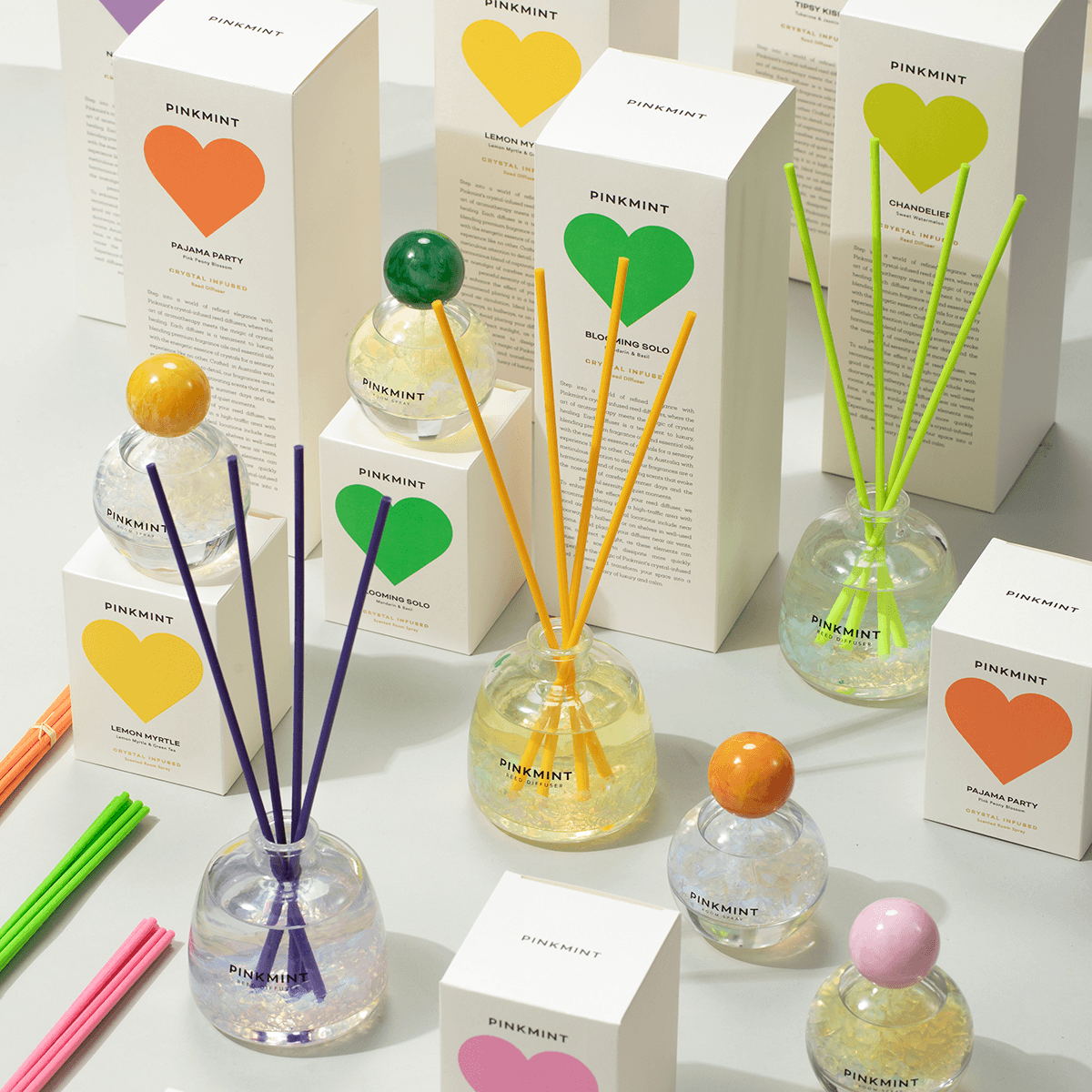 Reed Diffuser - Pinkmint Candle - Pinkmint Candle Lemon Myrtle Reed Diffuser Crystal Infused 200ml - The Gift Company