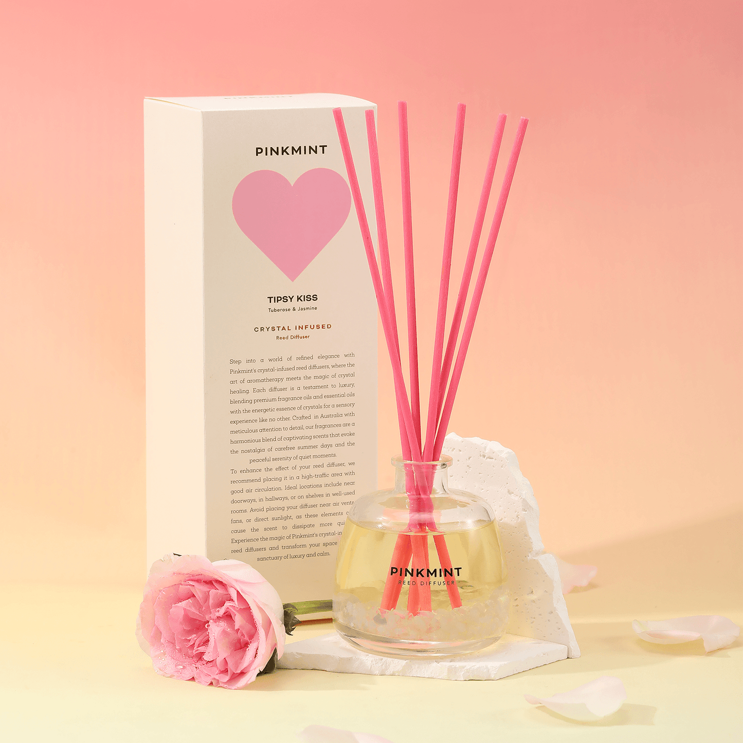Reed Diffuser - Pinkmint Candle - Pinkmint Candle Tipsy Kiss Reed Diffuser Crystal Infused 200ml - The Gift Company