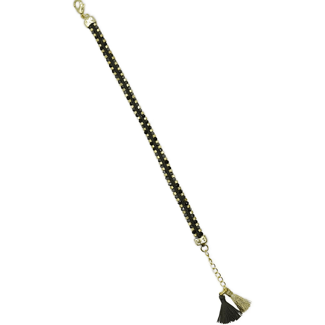 Stone Pearl Bracelet - Zjoosh - Zjoosh Black Beaded Tassel Bracelet - The Gift Company