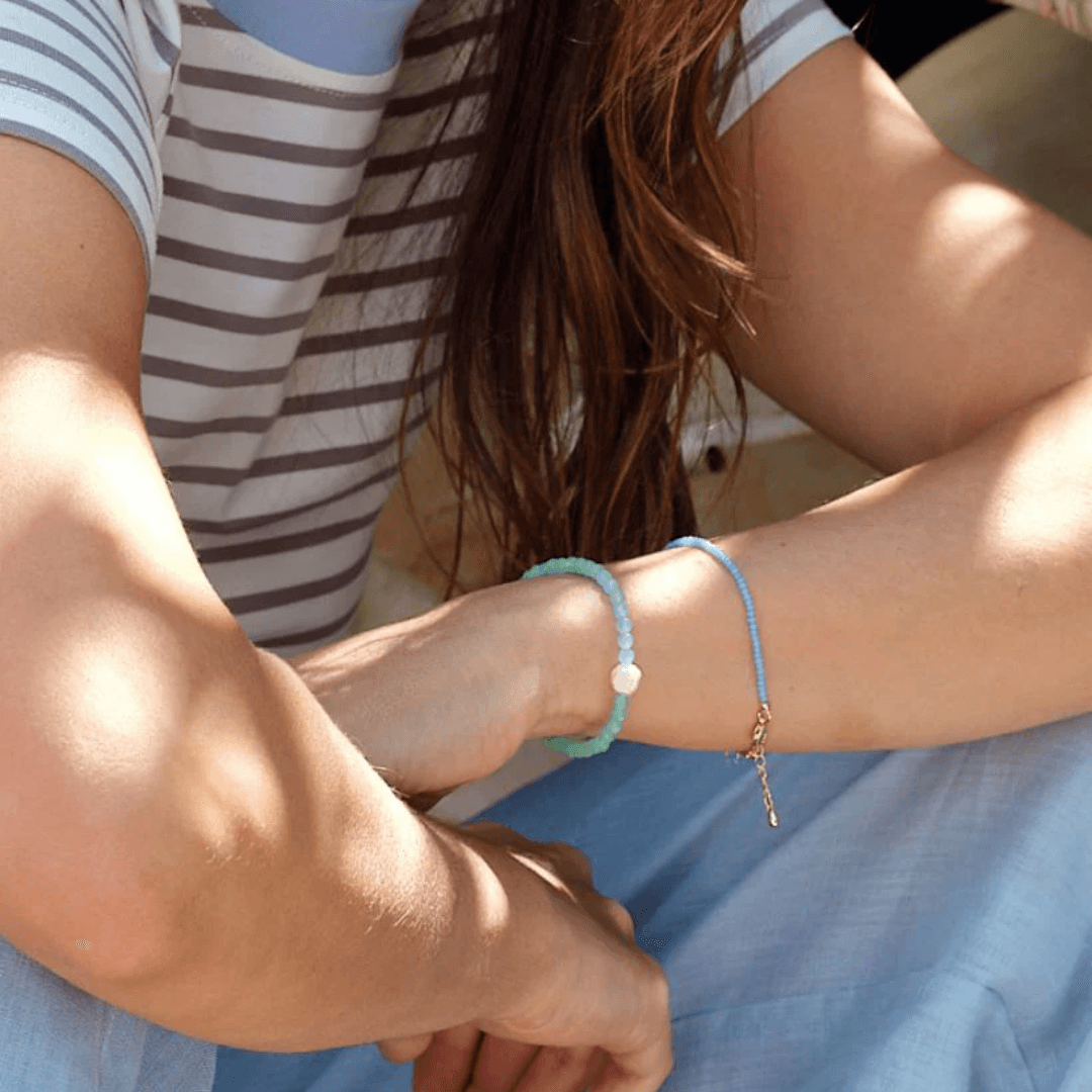 Stone Pearl Bracelet - Zjoosh - Zjoosh Stone and Pearl Bracelet Aqua - The Gift Company