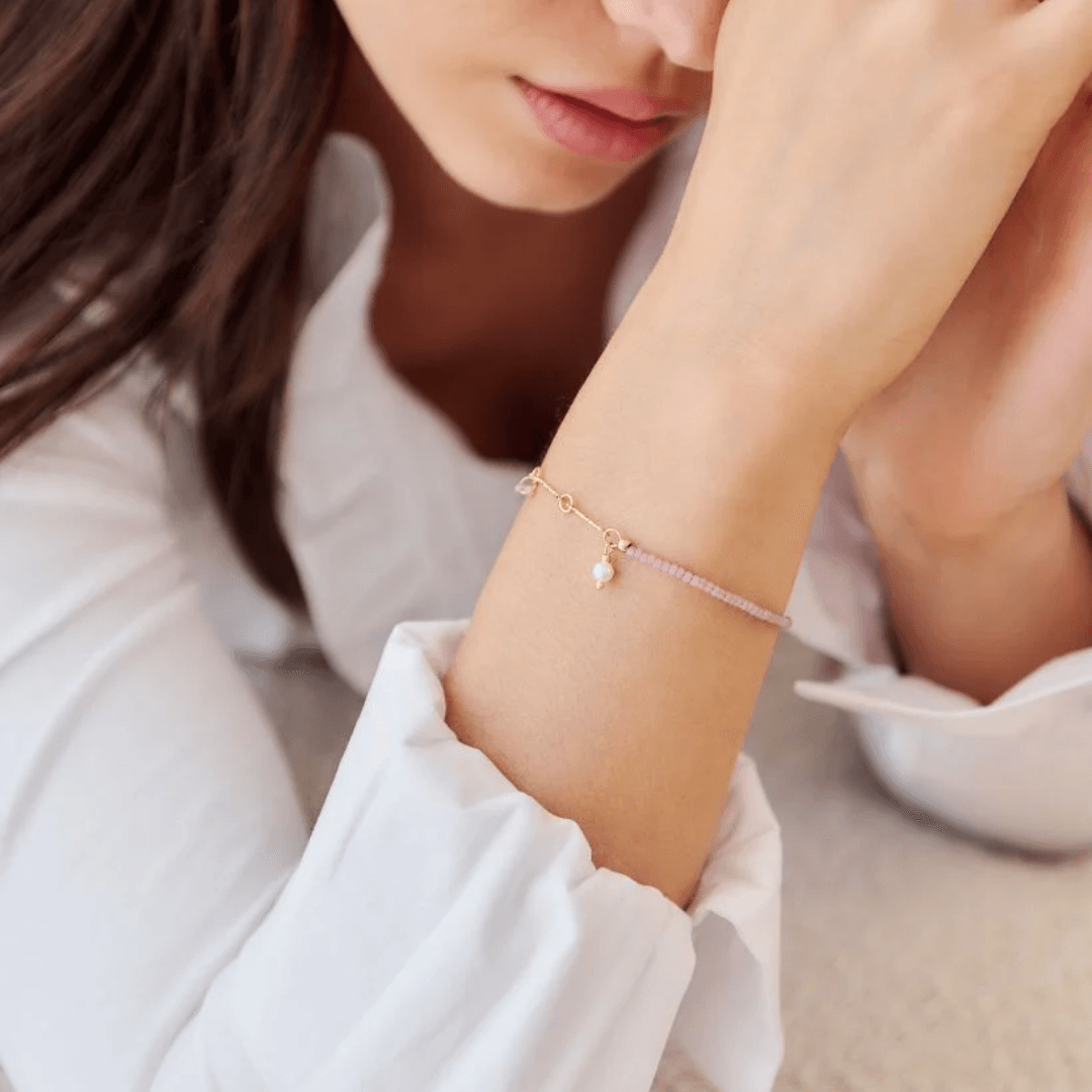 Stone Pearl Gold Bracelet - Zjoosh - Zjoosh Pink Stone Pearl and Gold Bracelet - The Gift Company