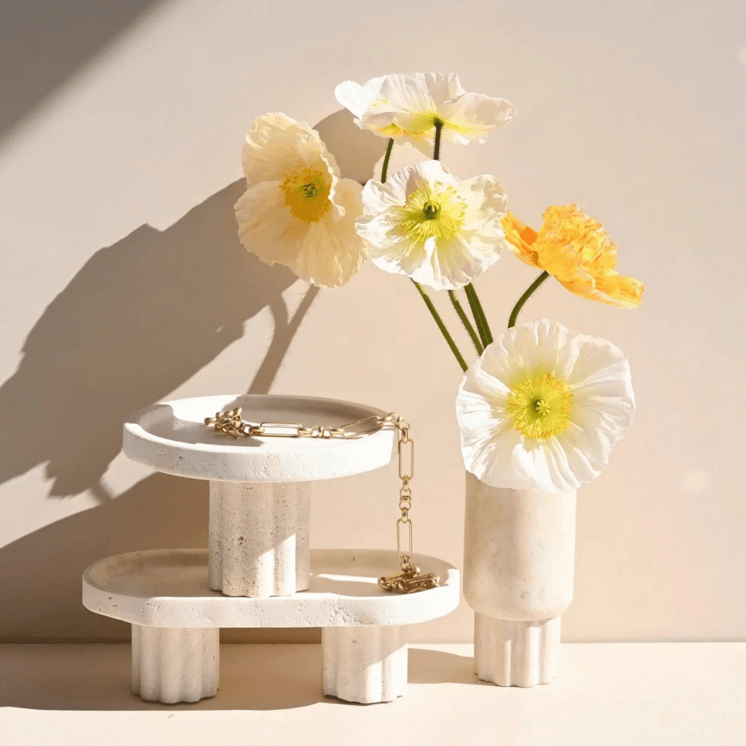 Tray - Black Blaze - Black Blaze Column Tray Oval / Travertine - The Gift Company