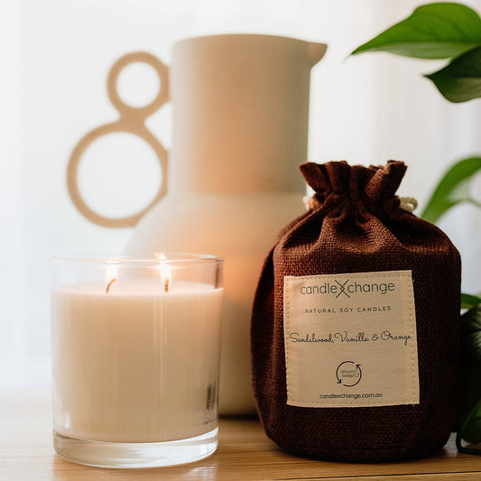 CandleXchange Sandalwood, Orange & Vanilla Soy Candle 400g official lifestyle image