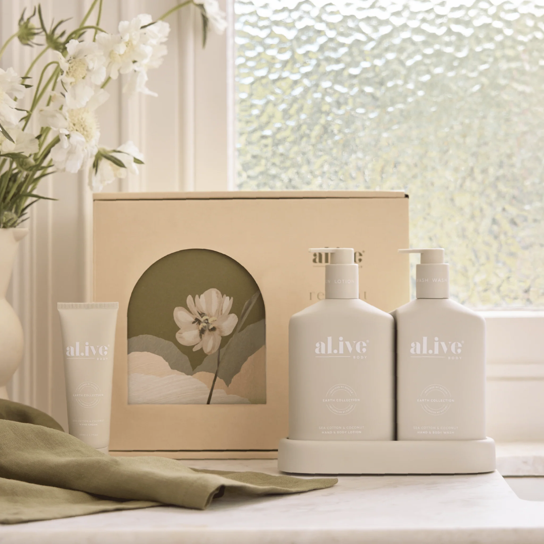 al.ive Wash & Lotion Duo + Hand Cream Gift Set Sea Cotton & Coconut