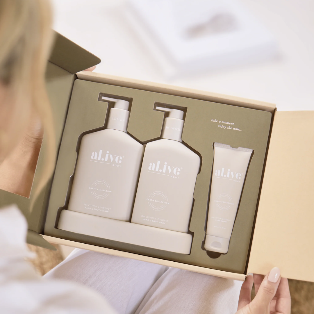 al.ive Wash & Lotion Duo + Hand Cream Gift Set Sea Cotton & Coconut