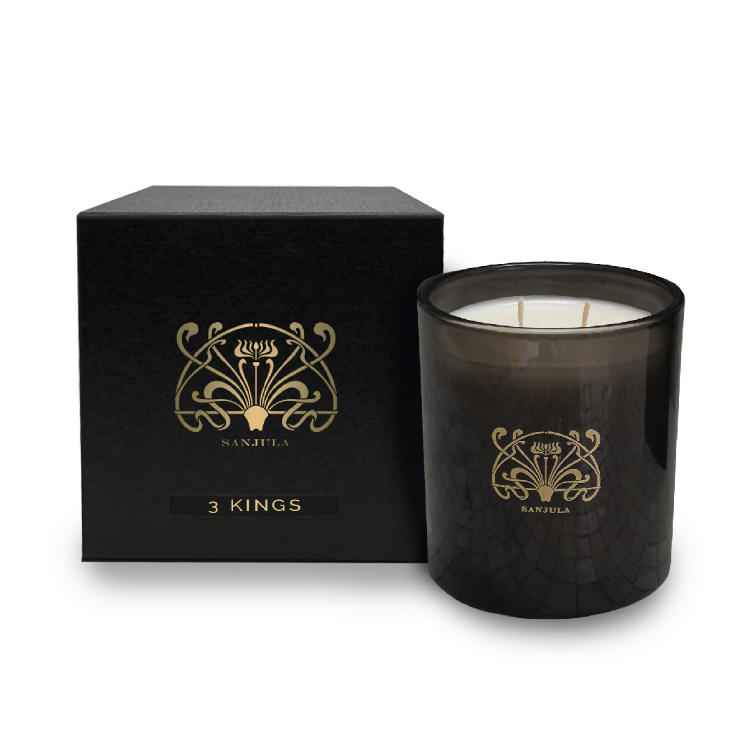 XL PREMIUM JAR CANDLE - SANJULA - SANJULA 3 Kings XL Transparent Black Jar 430g - The Gift Company