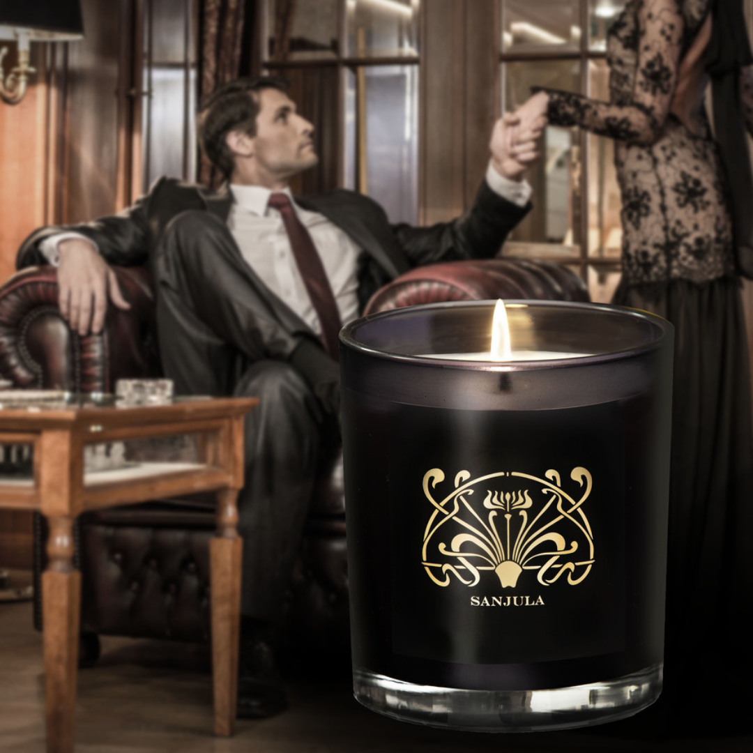 XL PREMIUM JAR CANDLE - SANJULA - SANJULA Old Money XL Transparent Black Jar 430g - The Gift Company