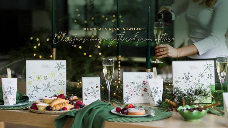 Myrtle & Moss Christmas 2026 gift collection styled on a festive table