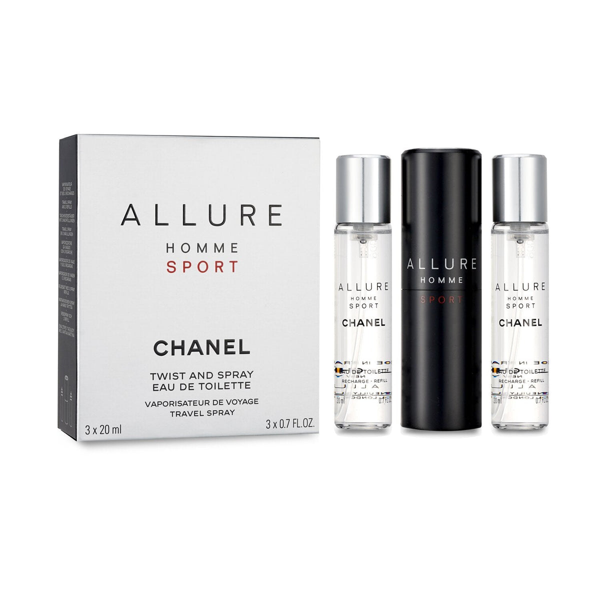 Chanel Allure Homme Sport Eau de Toilette Travel Spray 3 × 20mL alternate packaging and product image
