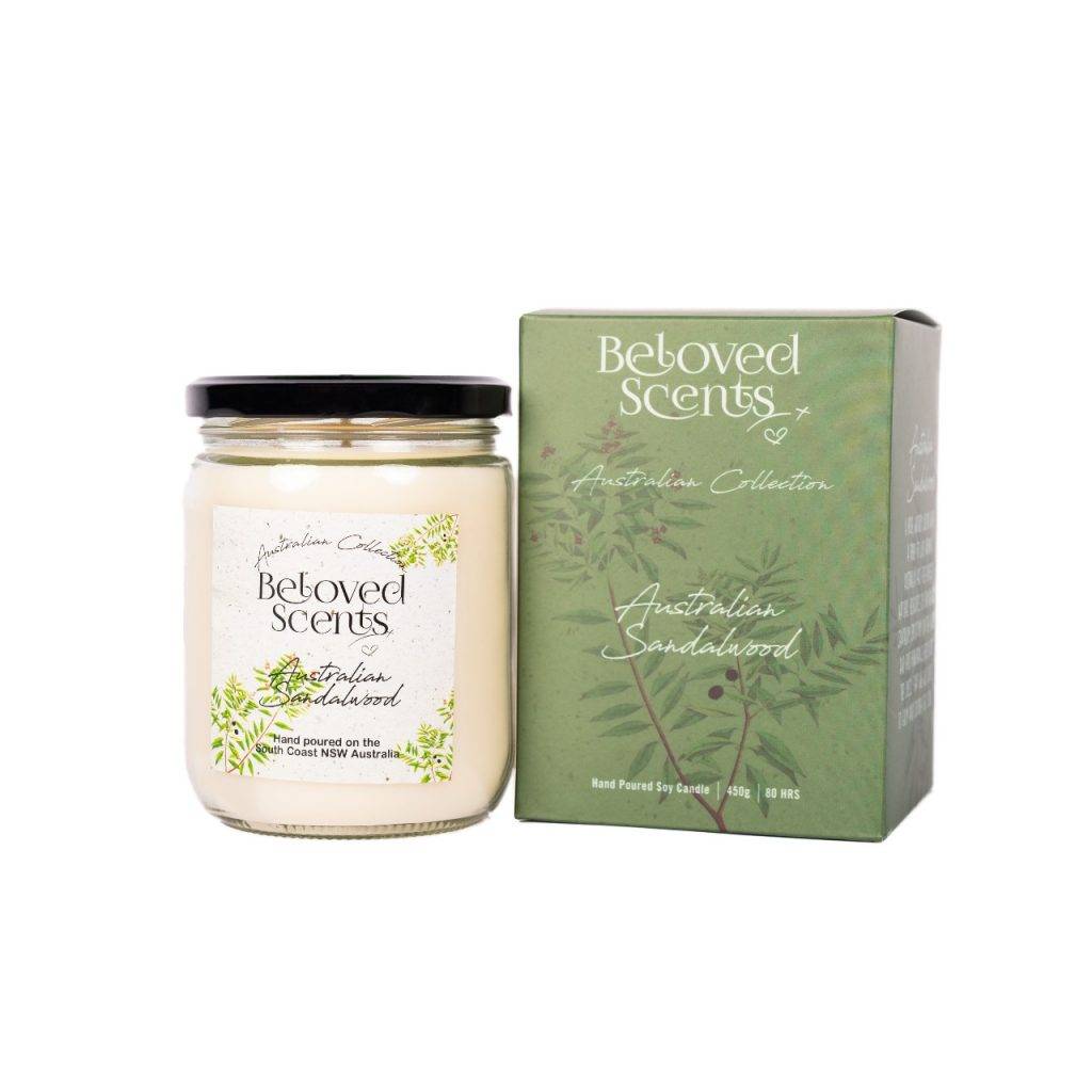 Beloved Scents Australian Sandalwood Soy Candle 500mL – 80+hr Burn